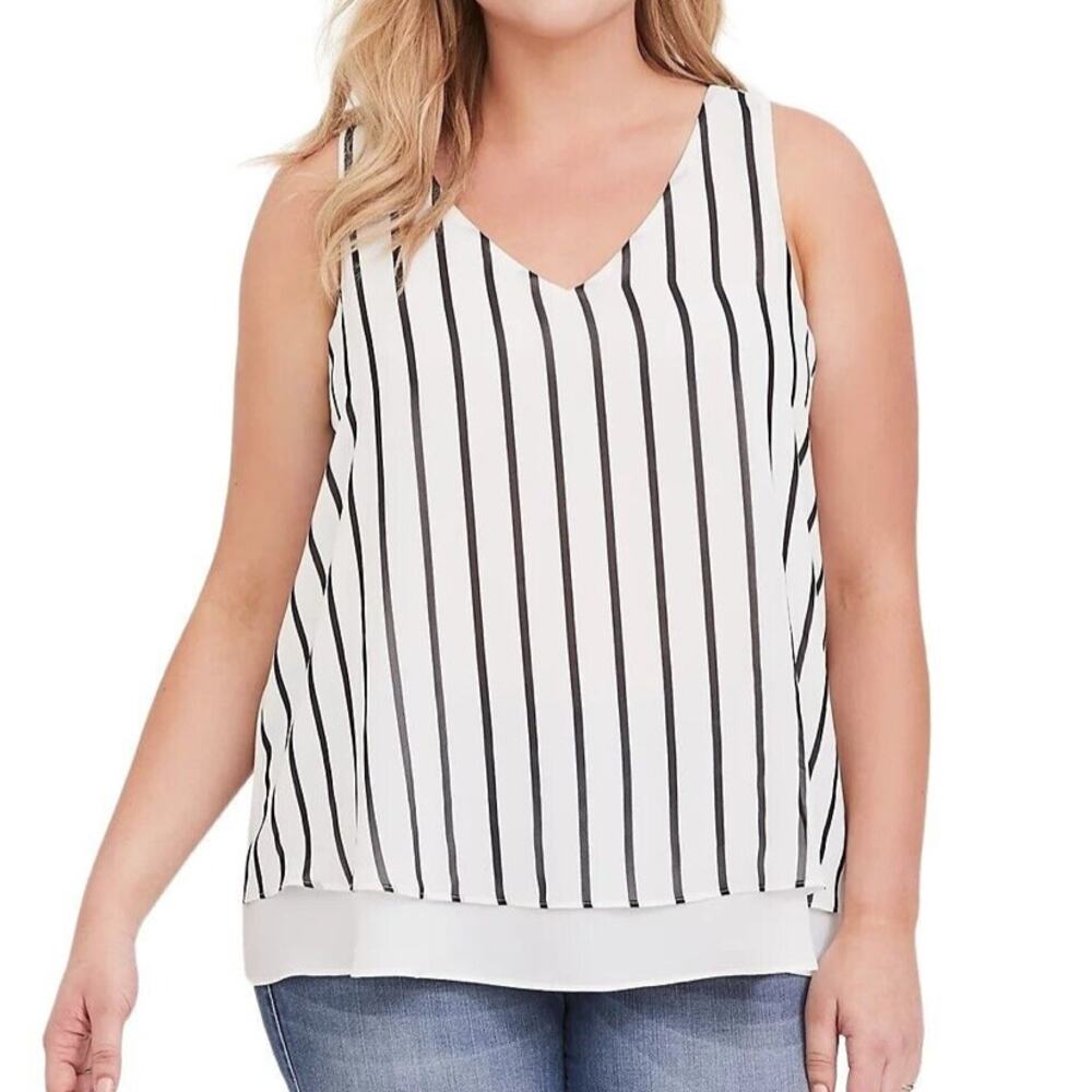 Torrid Size 2X Georgette Layer Blouse Swing Tank Stripe White Black - Picture 4 of 12